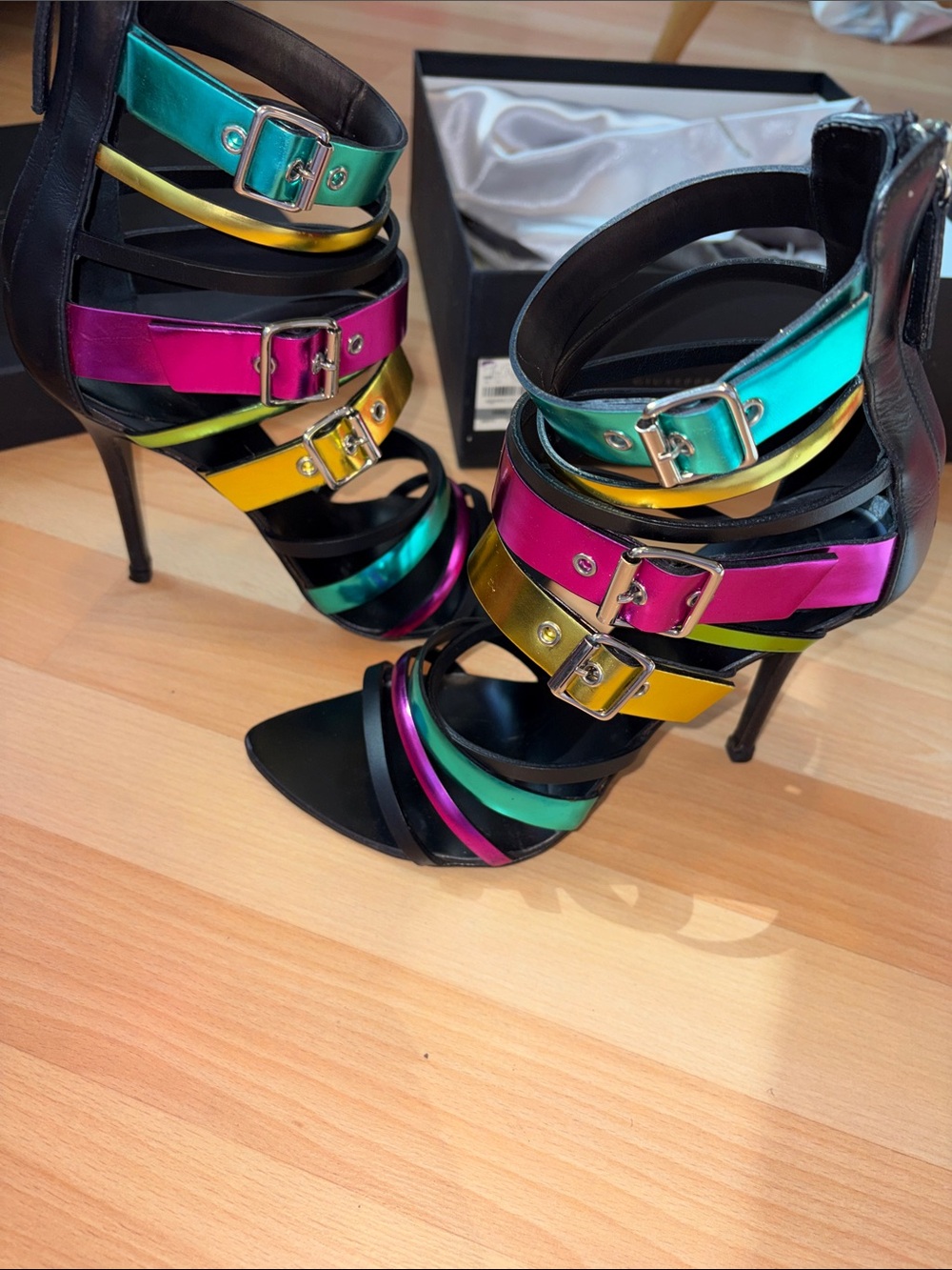 Giuseppe Zanotti Iridescent Multi-Color Strappy High Heels - Picture 10 of 11